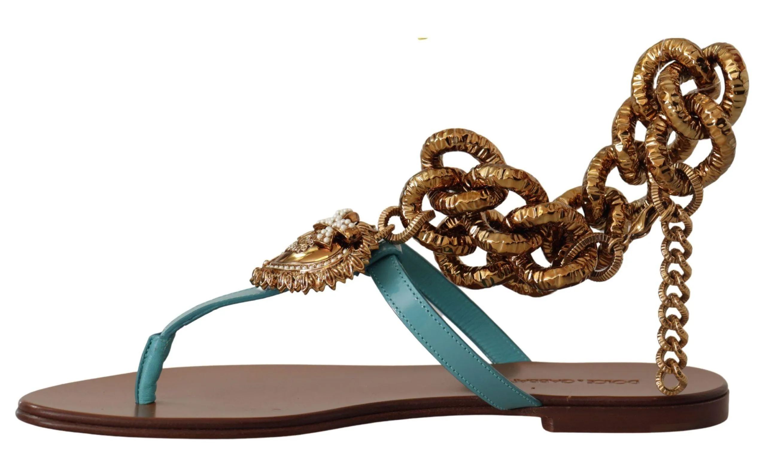 Dolce & Gabbana Devotion Leather Flat Sandals