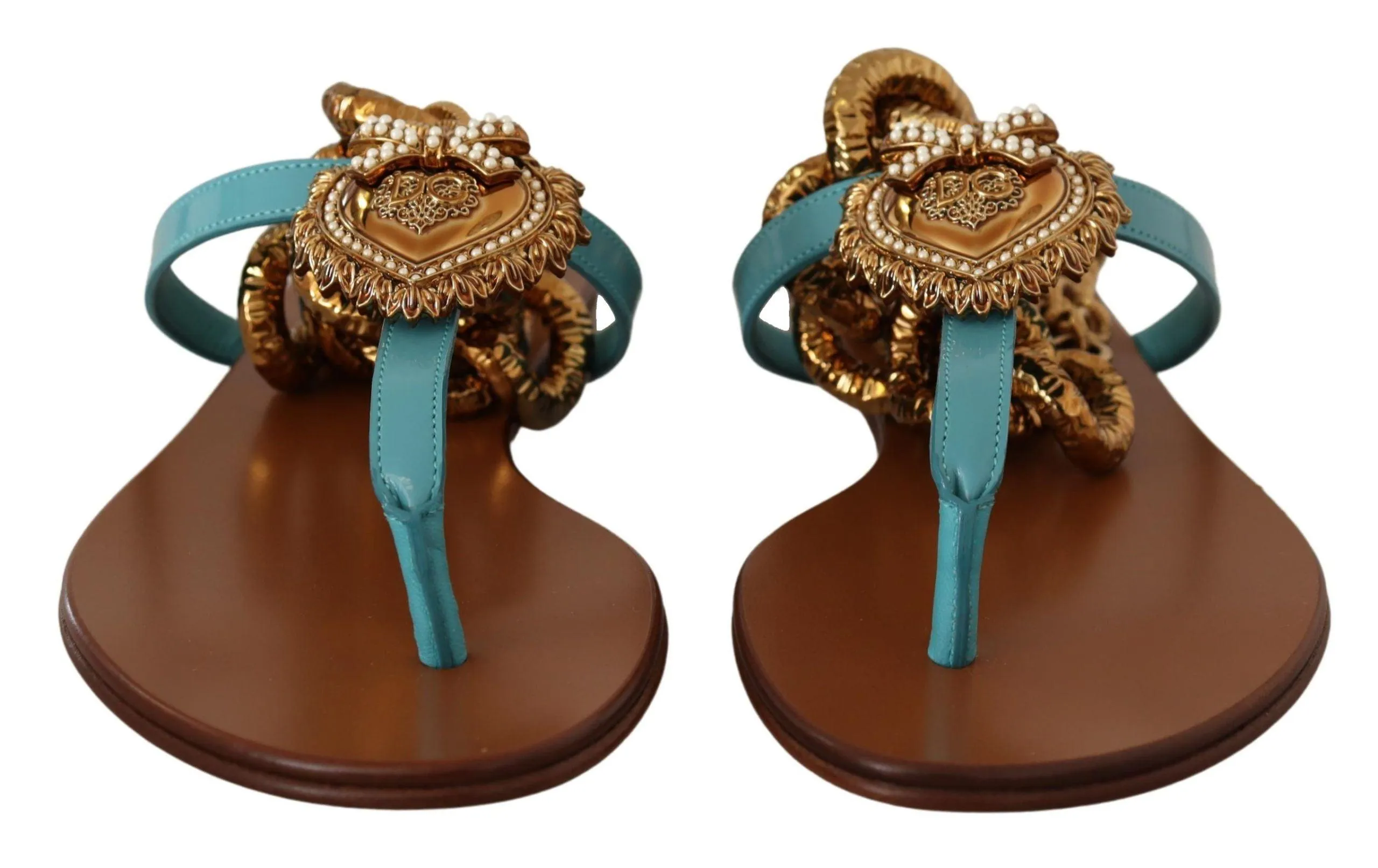 Dolce & Gabbana Devotion Leather Flat Sandals