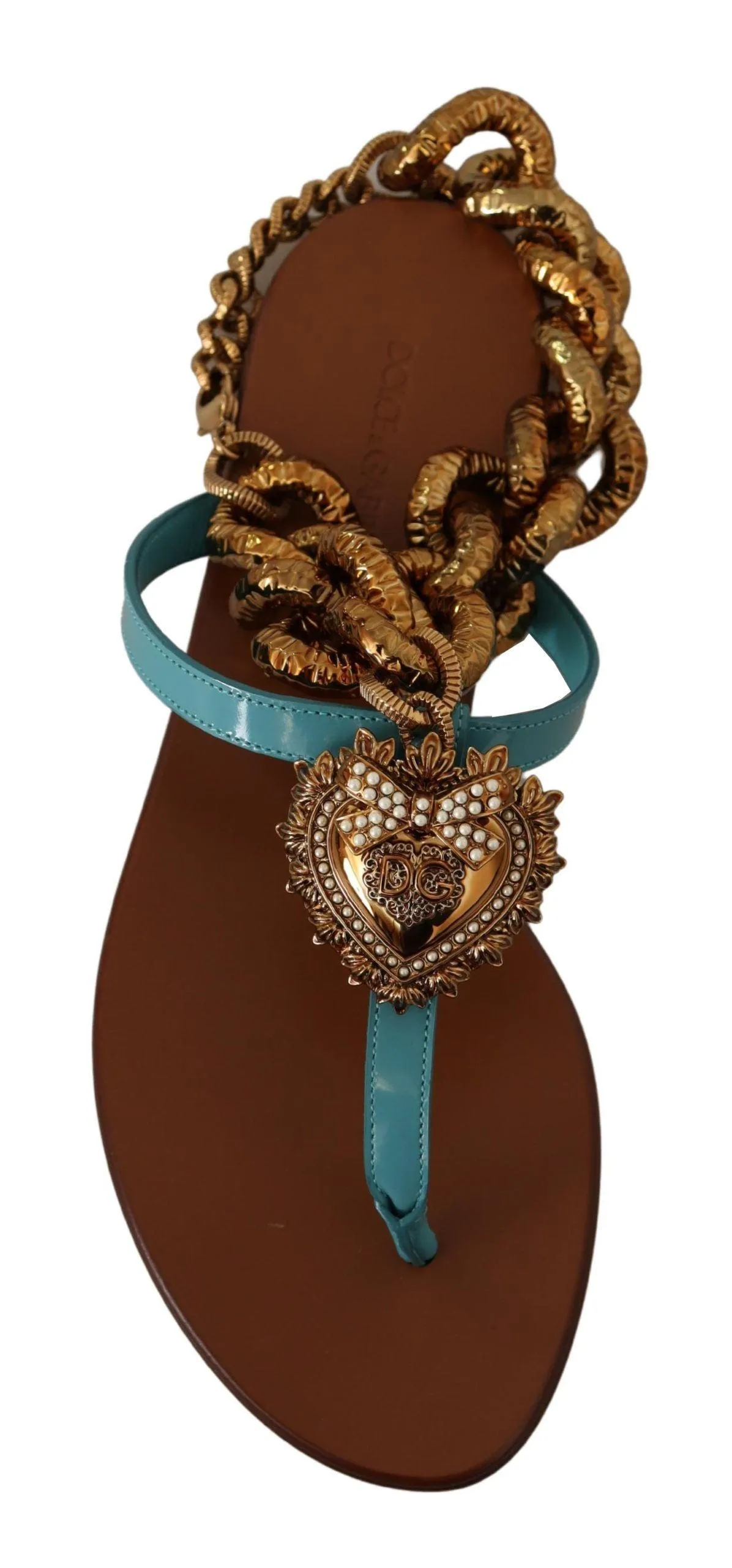 Dolce & Gabbana Devotion Leather Flat Sandals