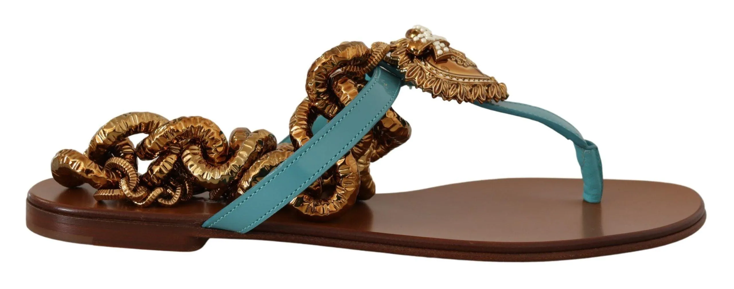 Dolce & Gabbana Devotion Leather Flat Sandals