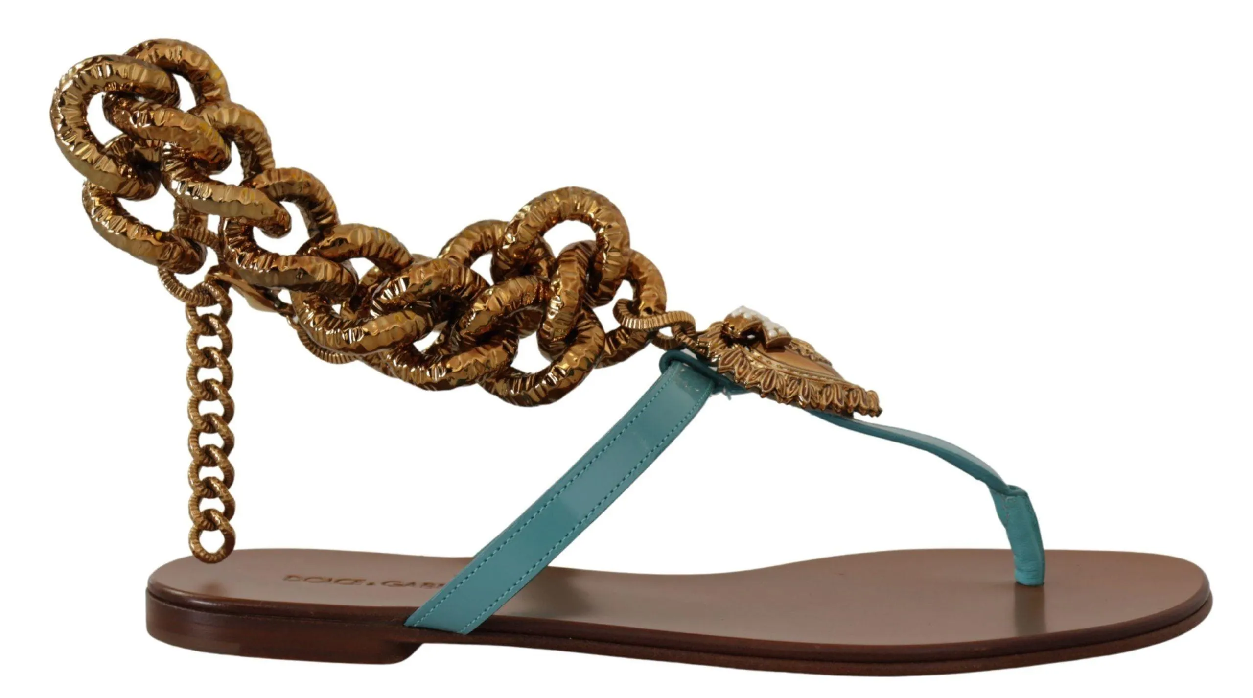 Dolce & Gabbana Devotion Leather Flat Sandals