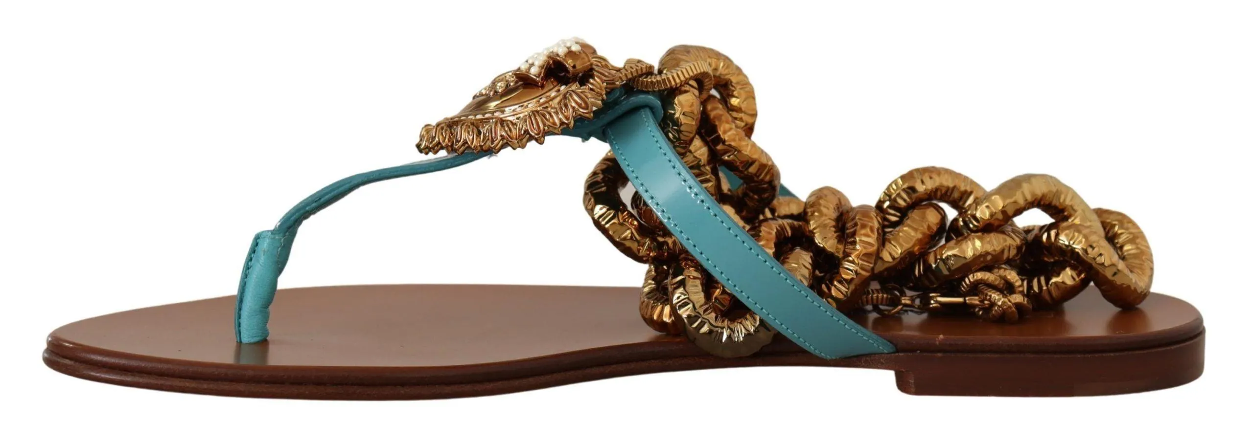 Dolce & Gabbana Devotion Leather Flat Sandals