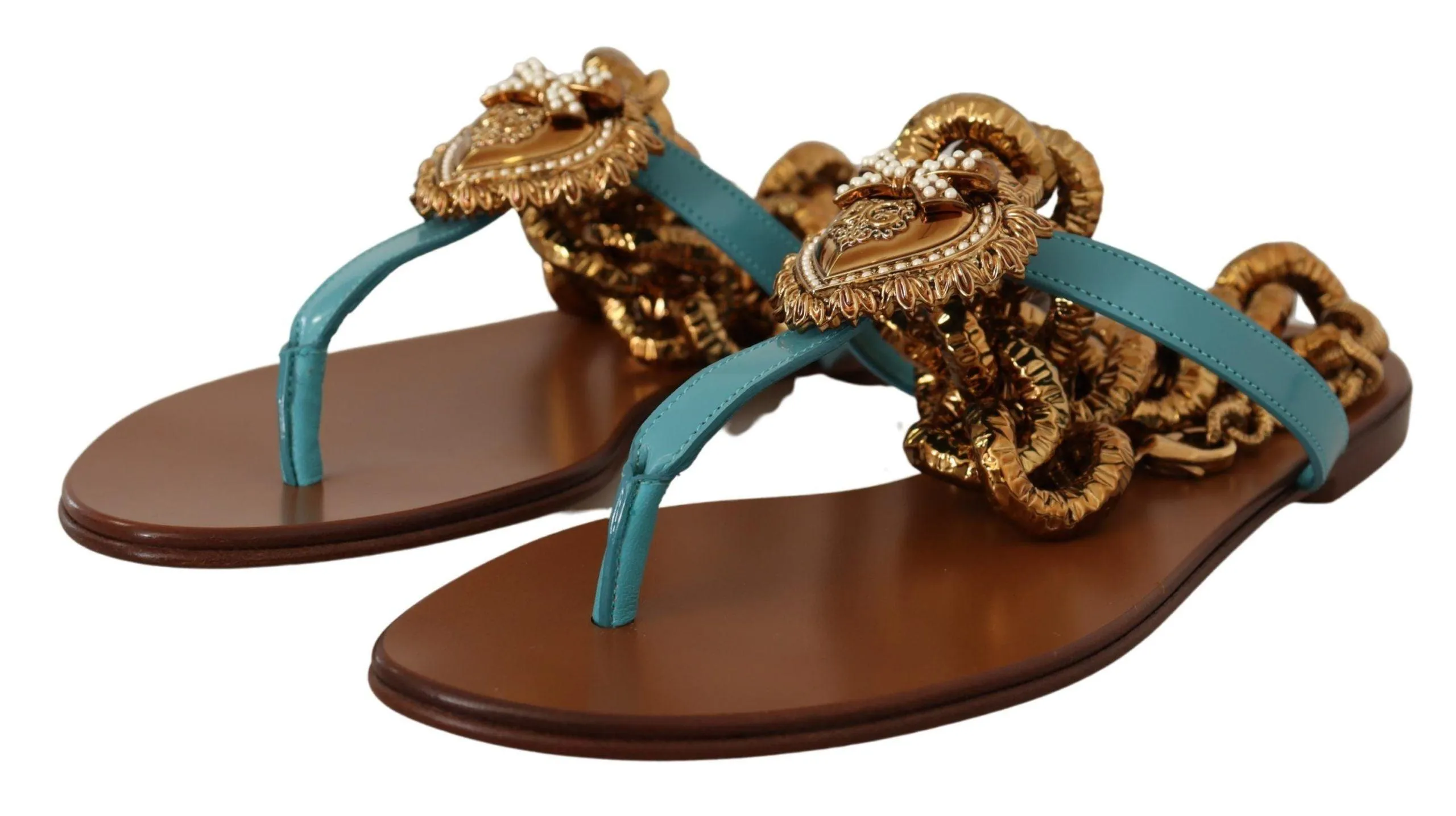 Dolce & Gabbana Devotion Leather Flat Sandals