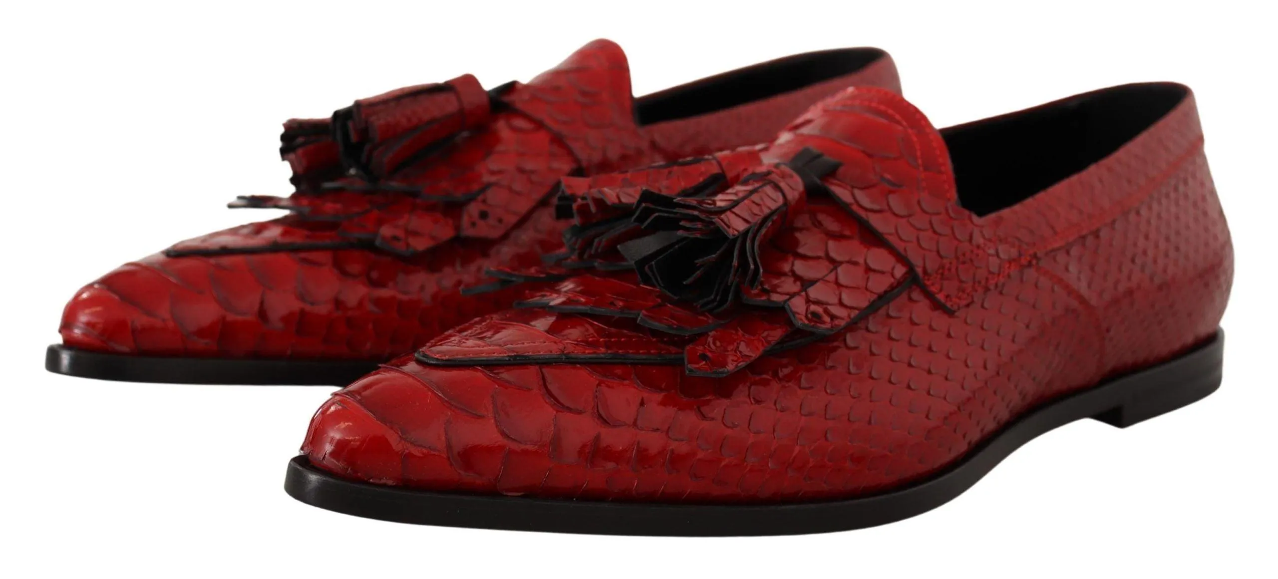 Dolce & Gabbana Red Exotic Leather Dress Tassel Shoes