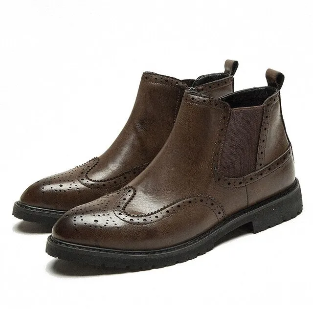 Double Zipper Casual Leather Luxury Brogue Men's Designer Business Brand Formal Chelsea Dress Shoes – Ankle Boots Footwear