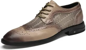 Dress Formal Shoes for Men Lace Up Round Toe Leather Cap Toe Shoes Casual Business Oxford Leather Shoes Comfortable Business Formal Shoes