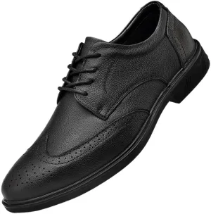 Dress Formal Shoes for Mens Classic Lace Up Office Brogue Synthetic Leather Slip Resistant Low Top Rubber Sole Non Slip Working