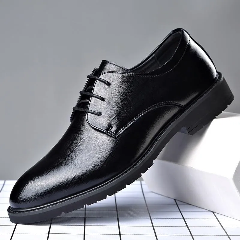 Dress Formal Shoes for Men's Fashion Lace Up Evening Breathable Synthetic Leather Slip Resistant Block Heel Anti-Slip Rubber Sole Office