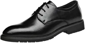 Dress Formal Shoes for Men's Fashion Lace Up Evening Breathable Synthetic Leather Slip Resistant Block Heel Anti-Slip Rubber Sole Office