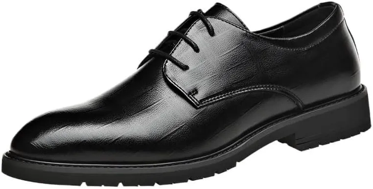 Dress Formal Shoes for Men's Fashion Lace Up Evening Breathable Synthetic Leather Slip Resistant Block Heel Anti-Slip Rubber Sole Office
