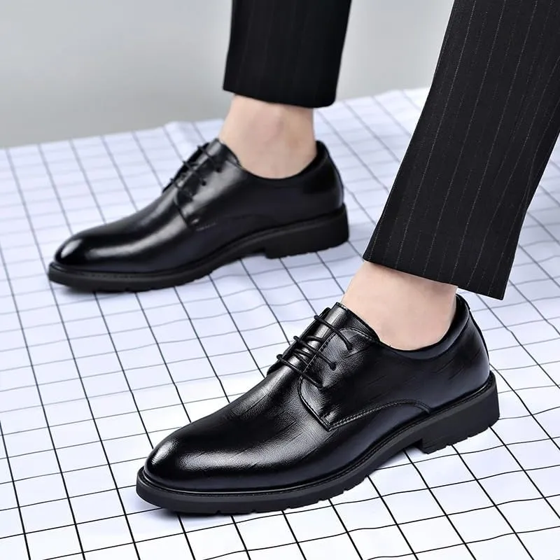 Dress Formal Shoes for Men's Fashion Lace Up Evening Breathable Synthetic Leather Slip Resistant Block Heel Anti-Slip Rubber Sole Office
