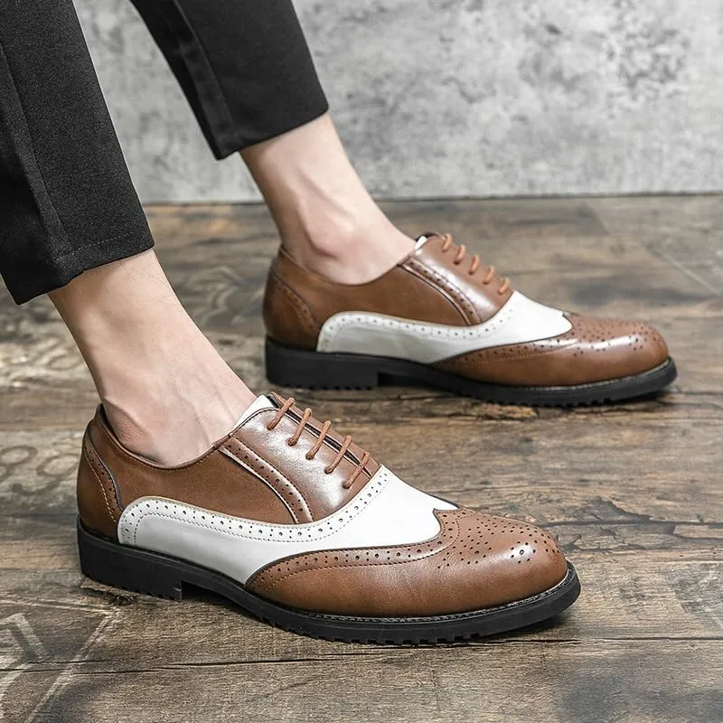 Dress Formal Shoes for Mens Lace Up Prom Wingtip Vegan Leather Heel Non Slip Anti-Slip Low Top Rubber Sole Outdoor