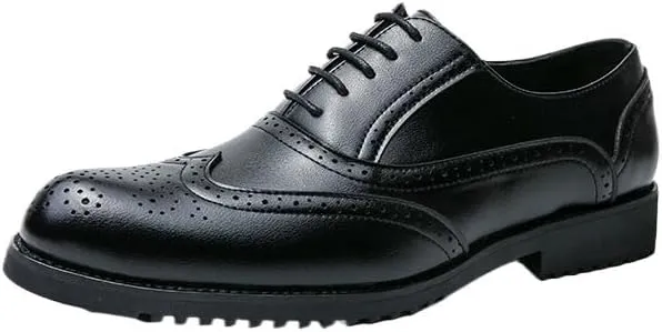 Dress Formal Shoes for Mens Lace Up Prom Wingtip Vegan Leather Heel Non Slip Anti-Slip Low Top Rubber Sole Outdoor