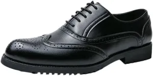 Dress Formal Shoes for Mens Lace Up Prom Wingtip Vegan Leather Heel Non Slip Anti-Slip Low Top Rubber Sole Outdoor