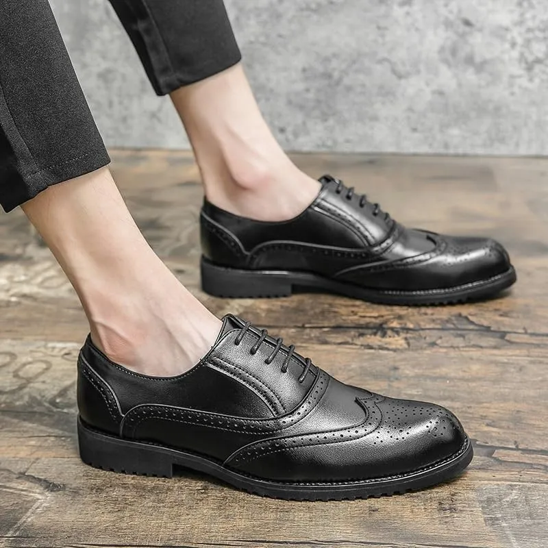 Dress Formal Shoes for Mens Lace Up Prom Wingtip Vegan Leather Heel Non Slip Anti-Slip Low Top Rubber Sole Outdoor