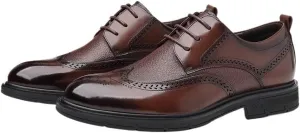 Dress Formal Shoes for Mens Vintage Lace Up Comfort Orthopedic Brogue Waterproof Leather Block Heel Casual