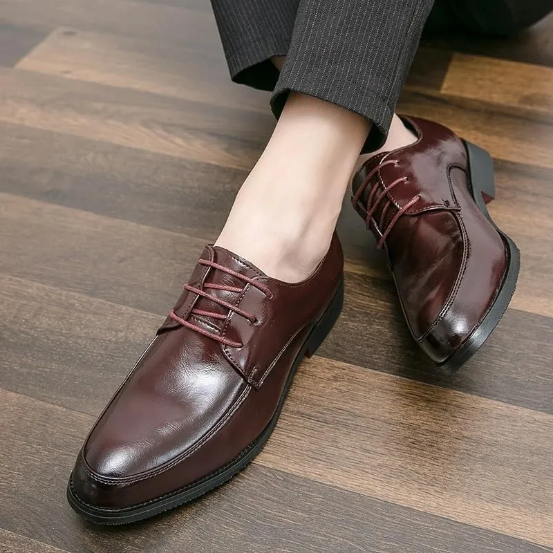 Dress Oxford Formal Shoes for Men's Classic Lace Up Working Round Toe Luxury Leather Business Heel Non Slip Anti-Slip Low Top Rubber Sole Classic