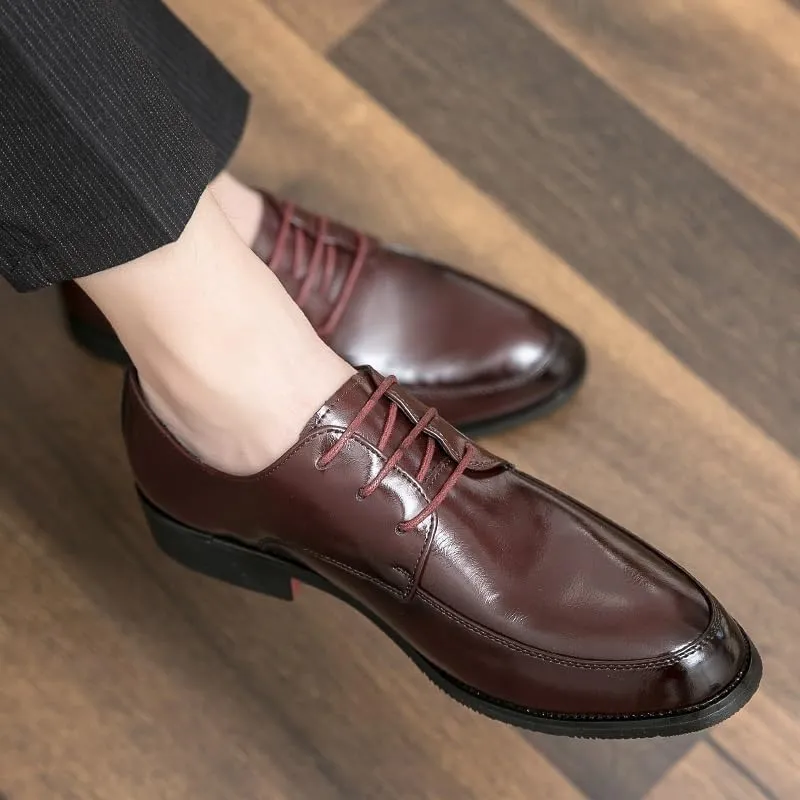 Dress Oxford Formal Shoes for Men's Classic Lace Up Working Round Toe Luxury Leather Business Heel Non Slip Anti-Slip Low Top Rubber Sole Classic