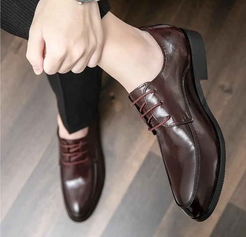 Dress Oxford Formal Shoes for Men's Classic Lace Up Working Round Toe Luxury Leather Business Heel Non Slip Anti-Slip Low Top Rubber Sole Classic