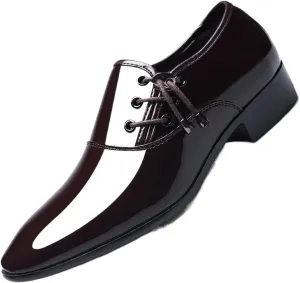 Dress Shoes for Men Men's Oxford Faux Patent Leather Formal Shoes Classic Pointed Toe Business Footwear in Black Brown