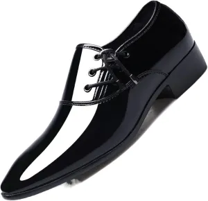 Dress Shoes for Men Men's Oxford Faux Patent Leather Formal Shoes Classic Pointed Toe Business Footwear in Black Brown