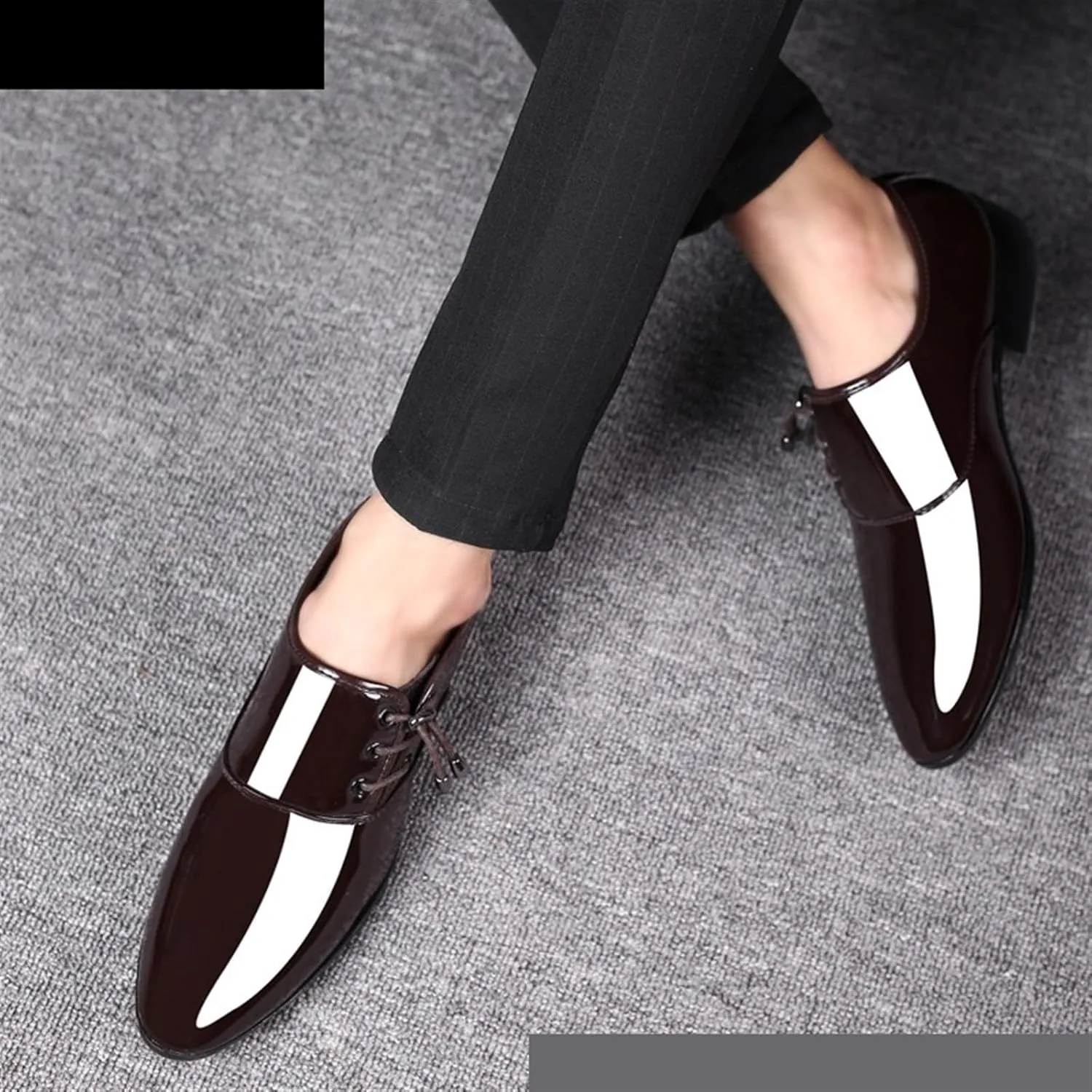Dress Shoes for Men Men's Oxford Faux Patent Leather Formal Shoes Classic Pointed Toe Business Footwear in Black Brown