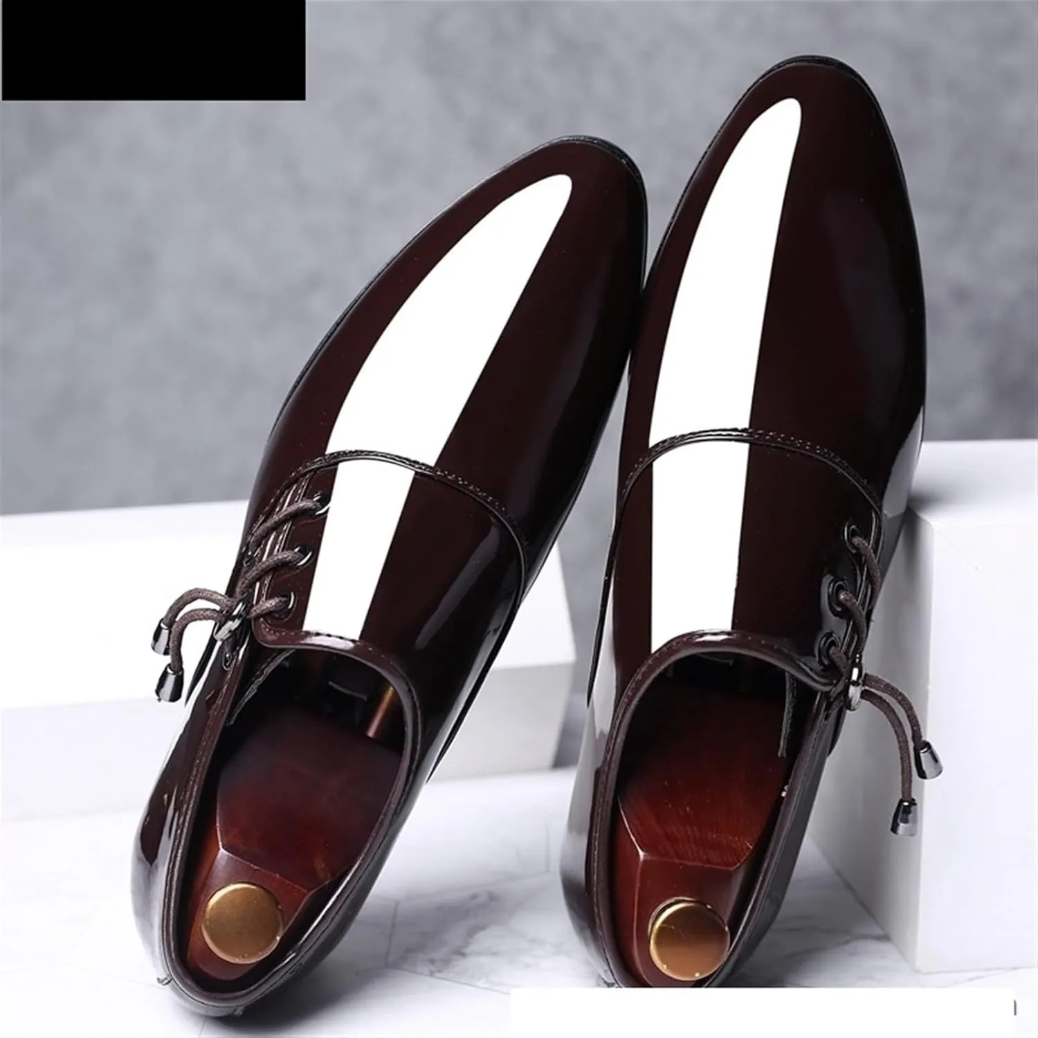 Dress Shoes for Men Men's Oxford Faux Patent Leather Formal Shoes Classic Pointed Toe Business Footwear in Black Brown