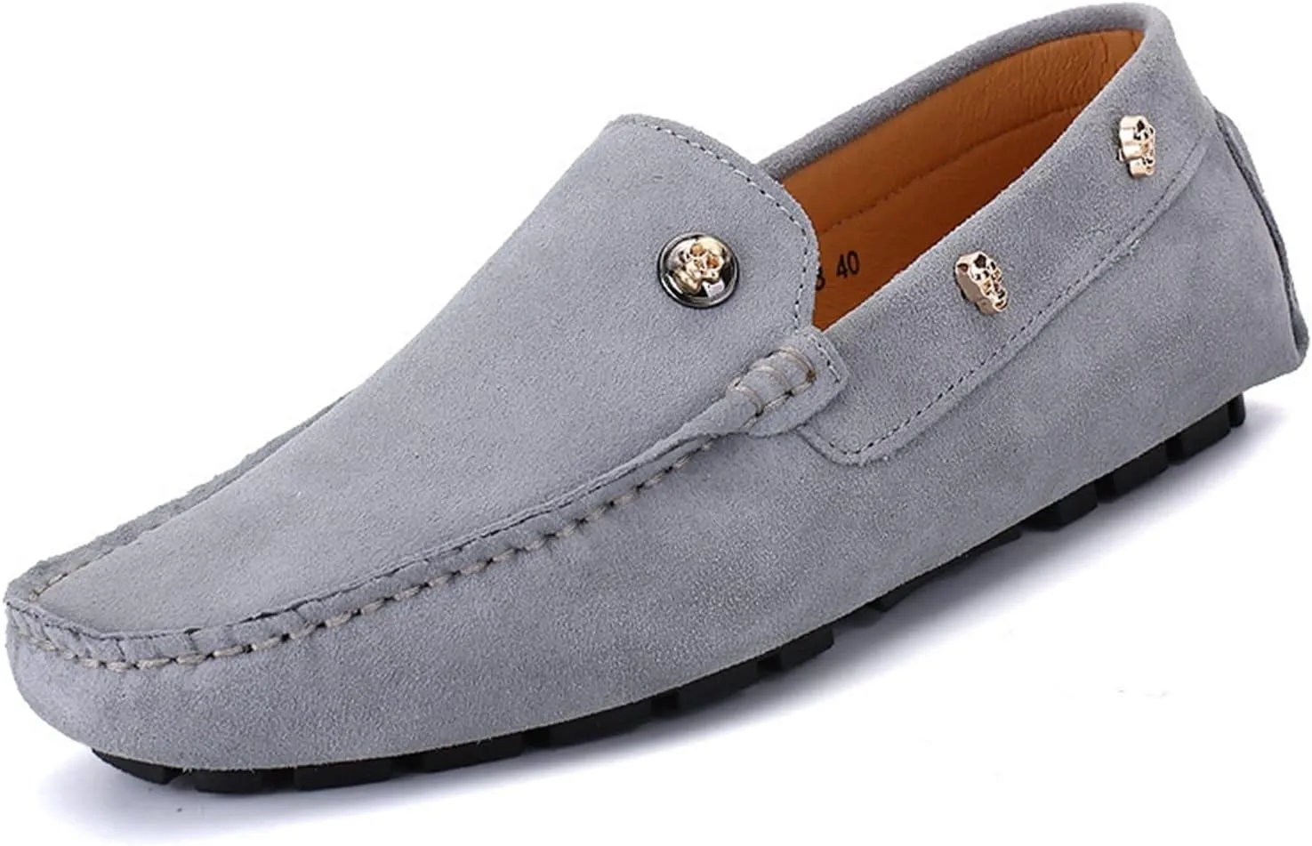 Driving Moccasins for Men Suede Vamp with Rivet Stitching Details Genuine Leather Round Toe Flat Heel Flexible Soft Resistant Driving Slip On for Any Attire