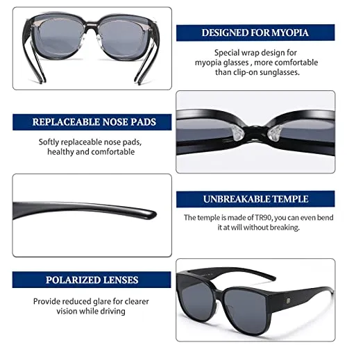 DUCO Fit Over Sunglasses Retro Round Wraparound Shades DC8961