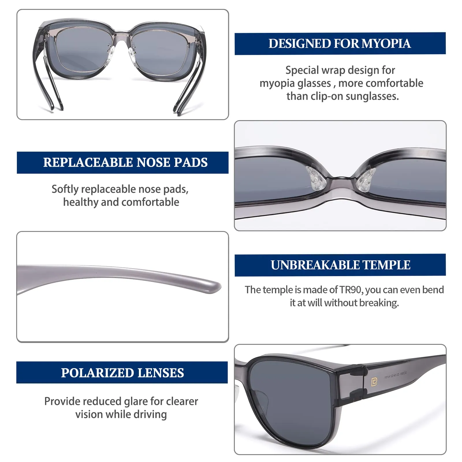 DUCO Fit Over Sunglasses Retro Round Wraparound Shades DC8961