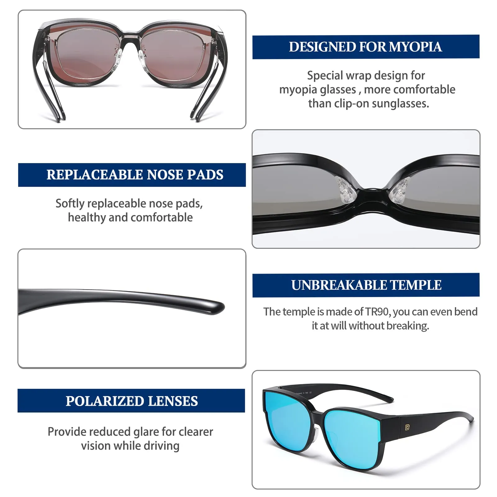 DUCO Fit Over Sunglasses Retro Round Wraparound Shades DC8961