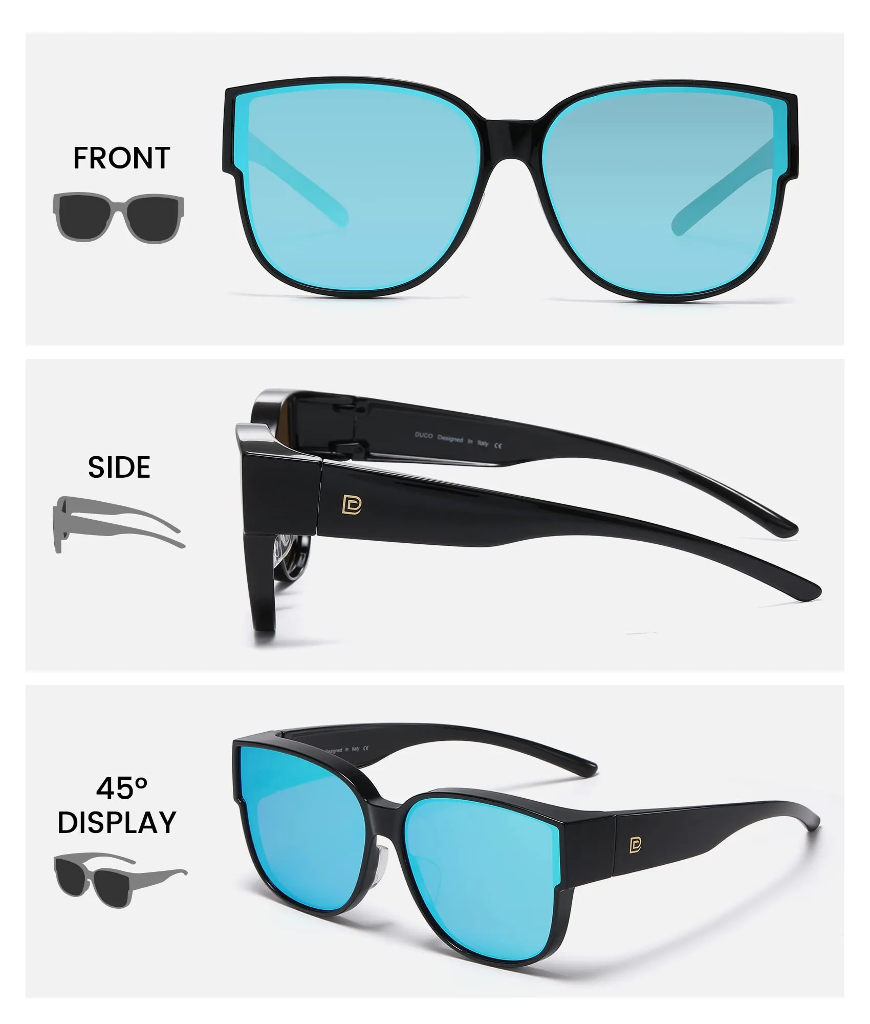 DUCO Fit Over Sunglasses Retro Round Wraparound Shades DC8961
