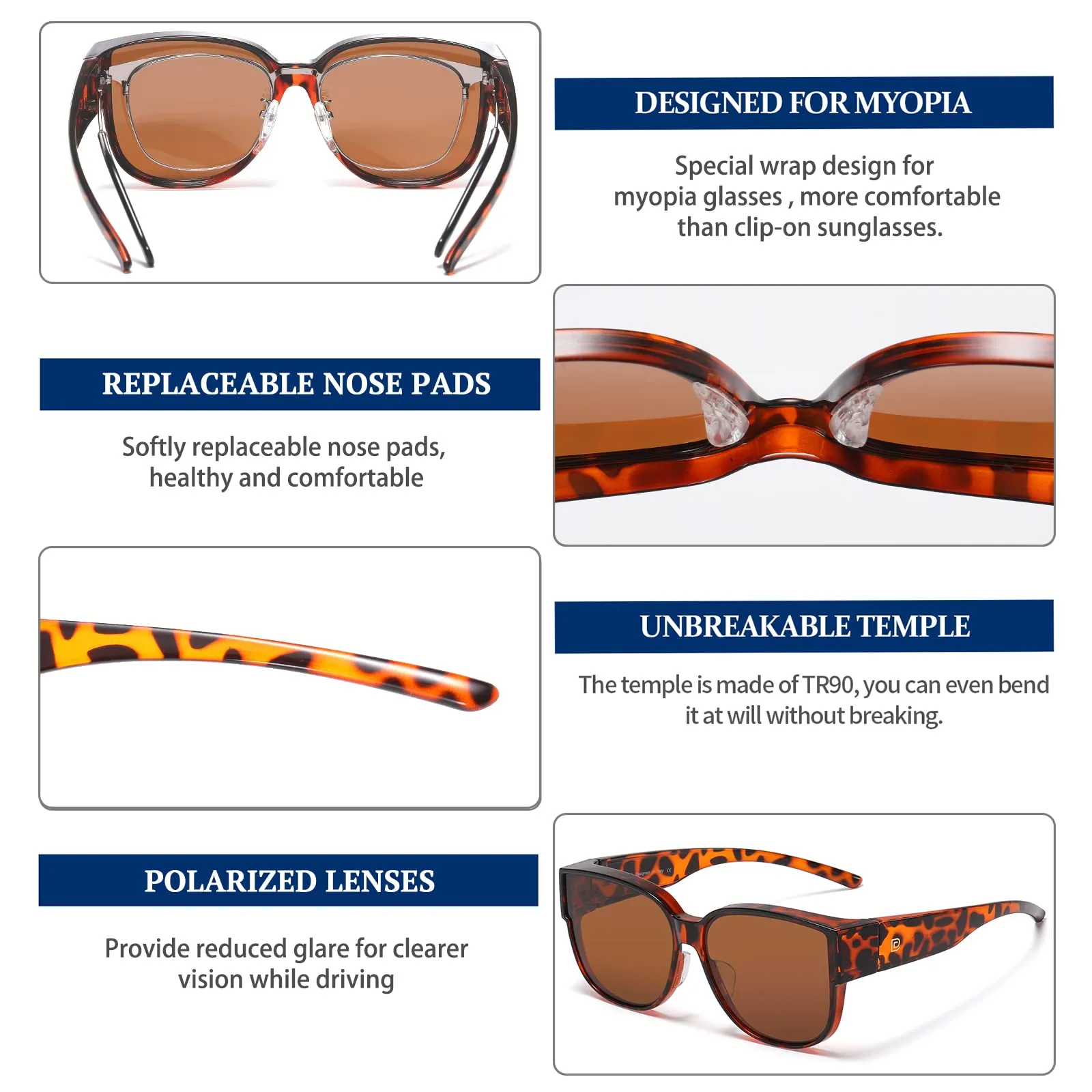 DUCO Fit Over Sunglasses Retro Round Wraparound Shades DC8961