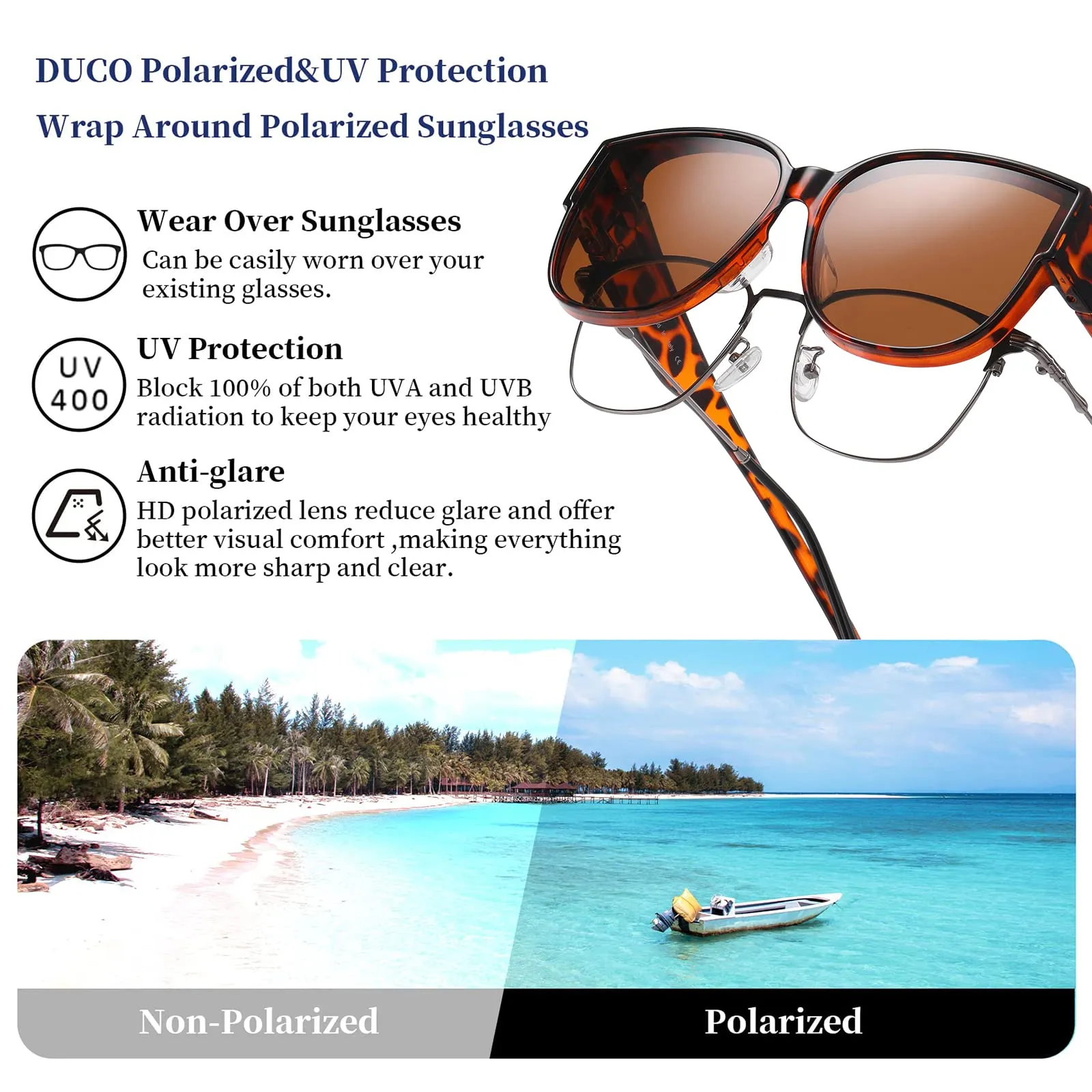 DUCO Fit Over Sunglasses Retro Round Wraparound Shades DC8961