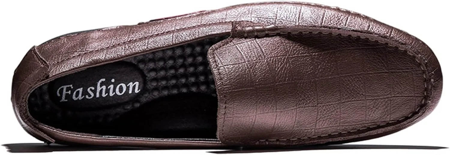 Easy to Put and Remove. Driving Moccasins Smoking Loafer for Men Genuine Leather Stitching Details Round Toe Lightweight Flat Heel Anti-Slip Resistant Flexible Outdoor for All Occasions