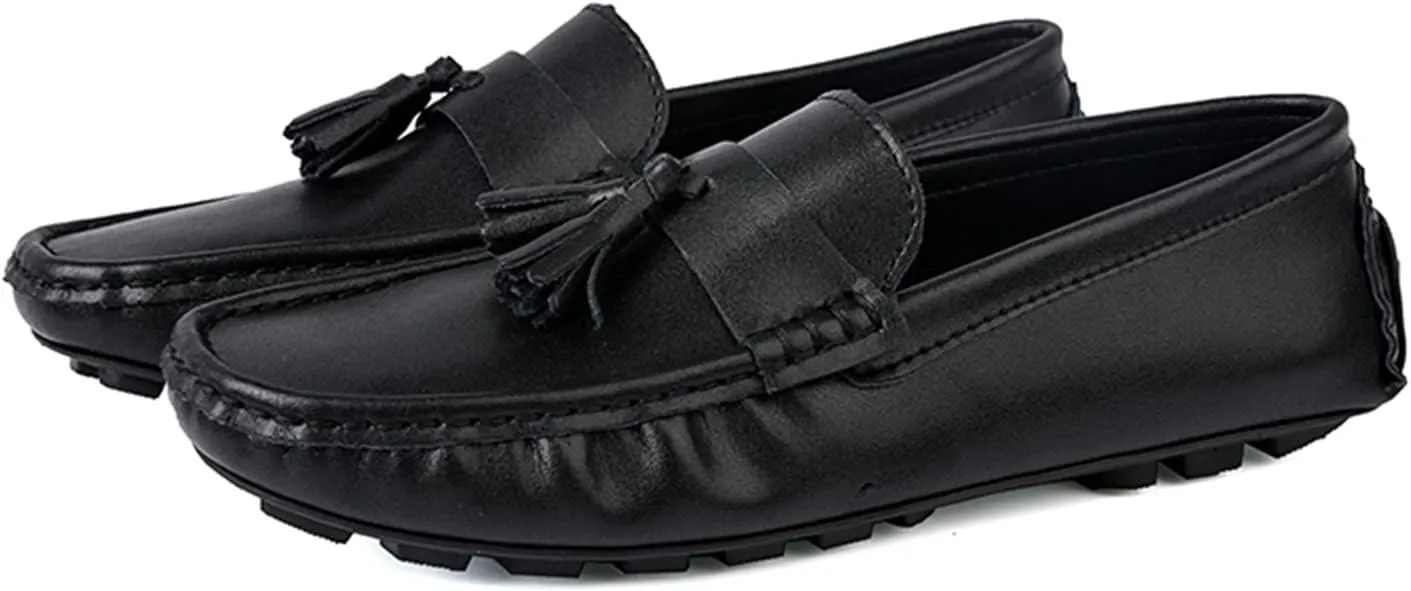 Easy to Put and Remove. Driving Moccasins Smoking Loafer for Men Tassel Stitching Details Round Toe Genuine Leather Flat Heel Flexible Resistant Lightweight Walking Slip on for All Occasions