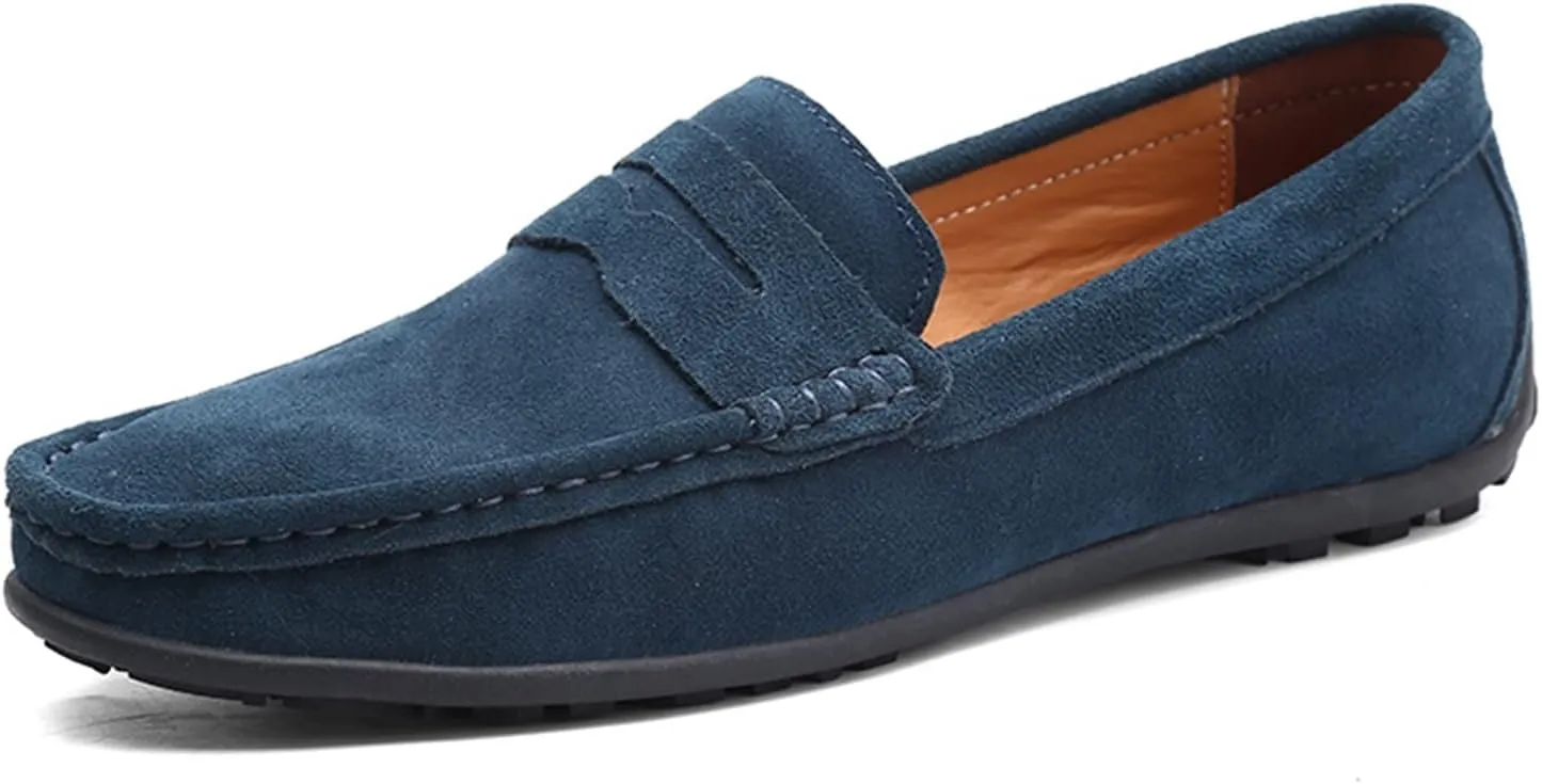 Easy to Put and Remove. Smoking Loafer for Men Genuine Leather Stitching Details Round Toe Suede Vamp Penny Loafer Rubber Sole Lightweight Resistant Anti-Slip Flexible for All Occasions Dark Green