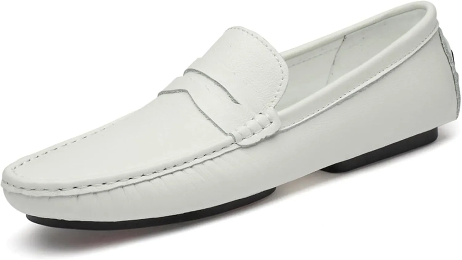 Easy to Put and Remove Smoking Loafer for Men Penny Loafer Genuine Leather Round Toe Stitching Details Comfortable Resistant Flat Heel Driving Slip On for All Occasions
