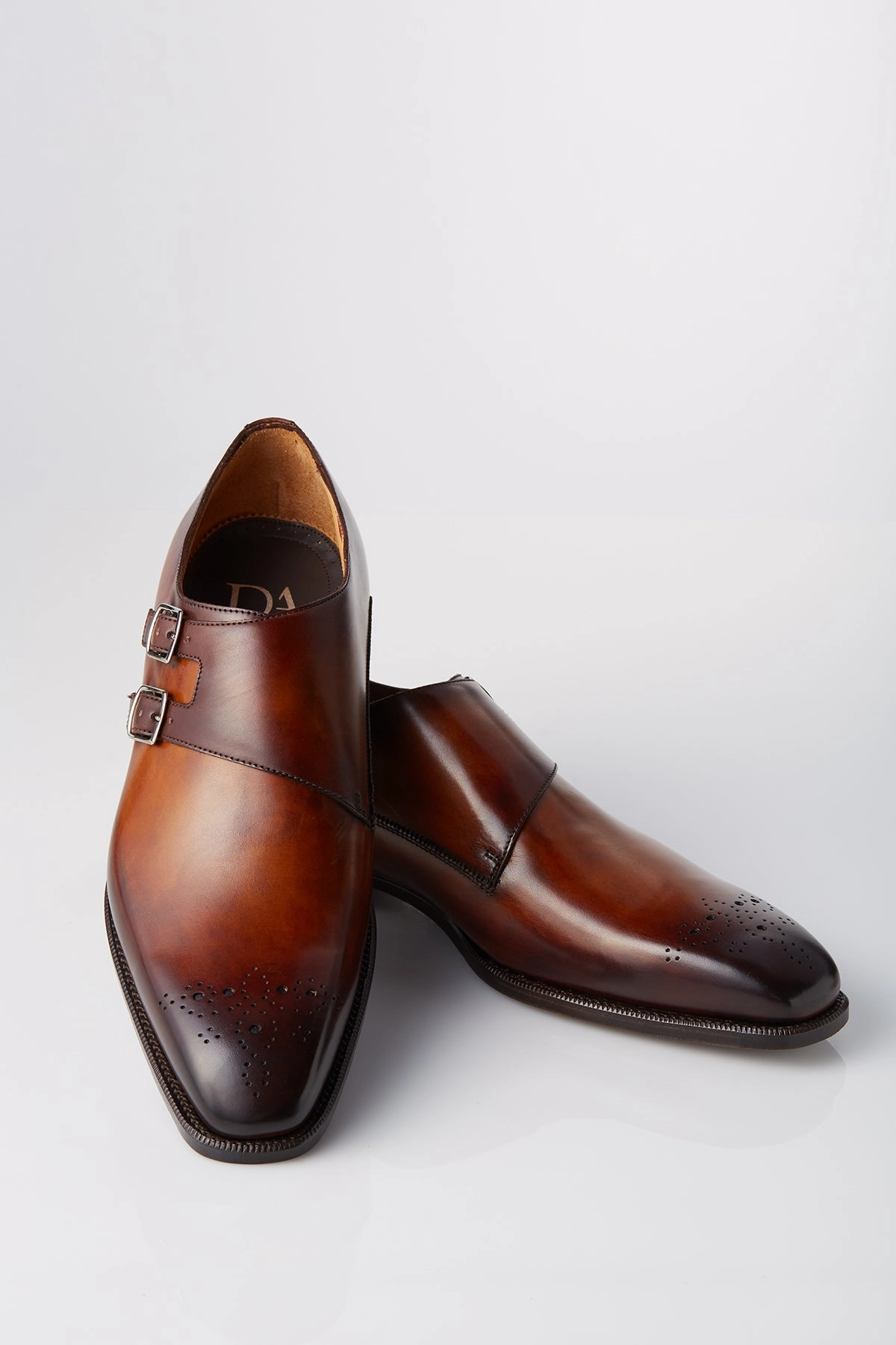 Mood Light David August Leather Double Monk-strap Shoes in Whiskey Brown