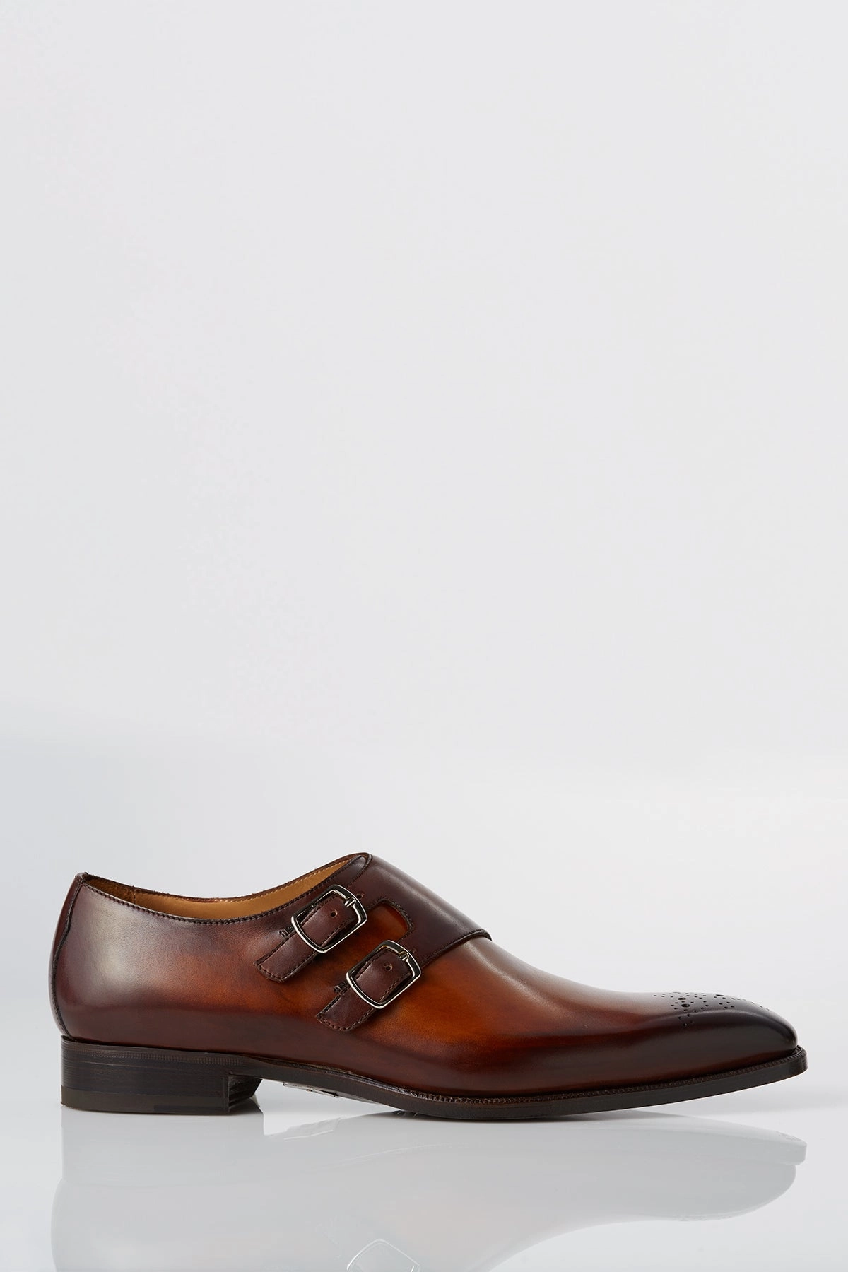 Leap Hike David August Leather Double Monk-strap Shoes in Whiskey Brown