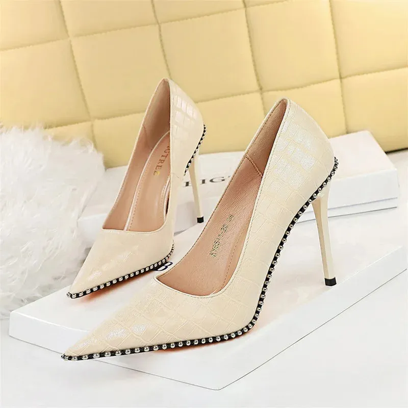 Edgy Sleek Rivet Stiletto Pumps!