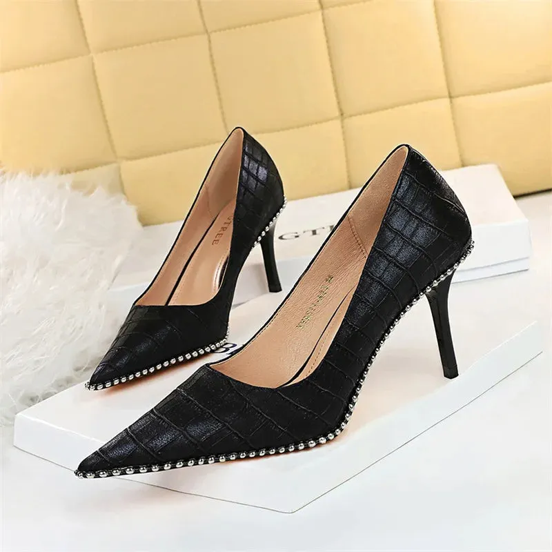 Edgy Sleek Rivet Stiletto Pumps!