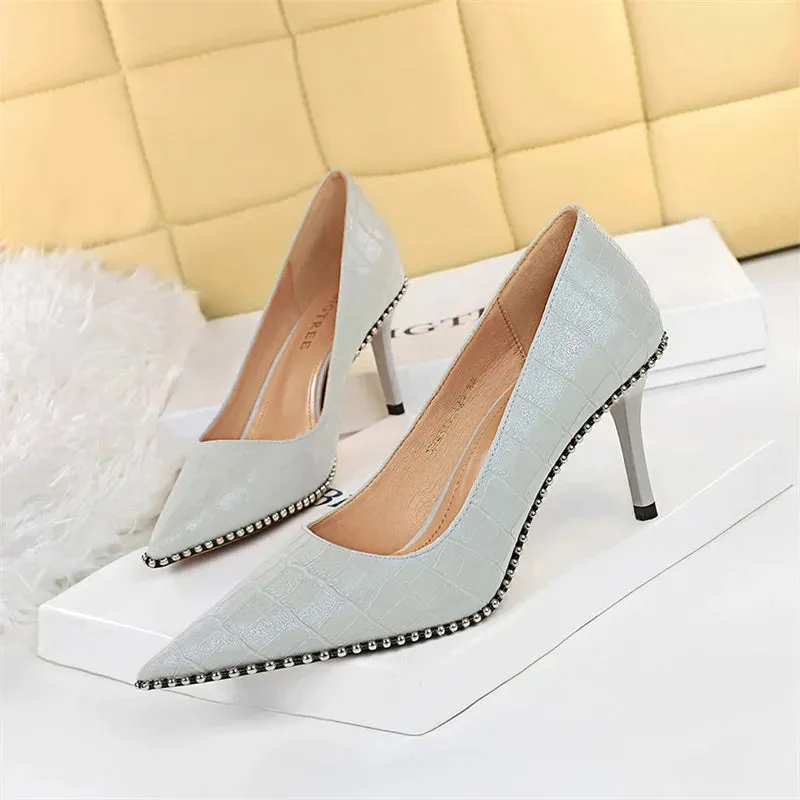 Edgy Sleek Rivet Stiletto Pumps!