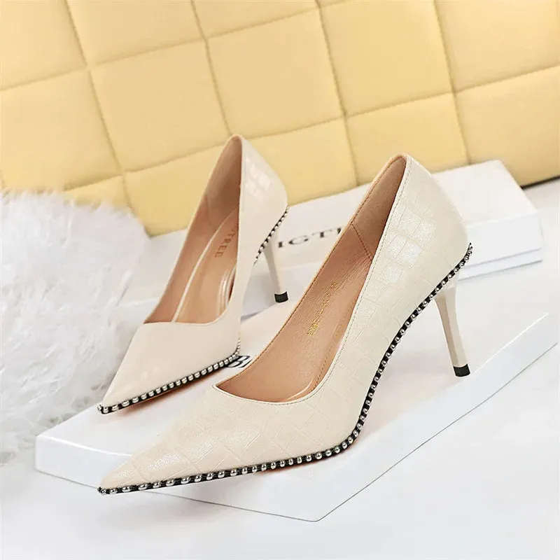 Edgy Sleek Rivet Stiletto Pumps!