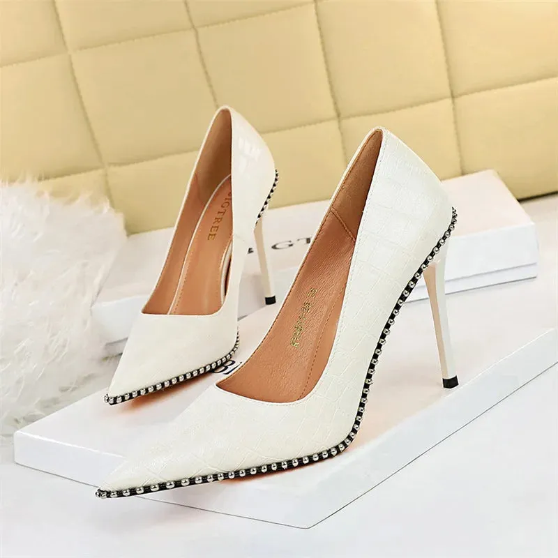 Edgy Sleek Rivet Stiletto Pumps!