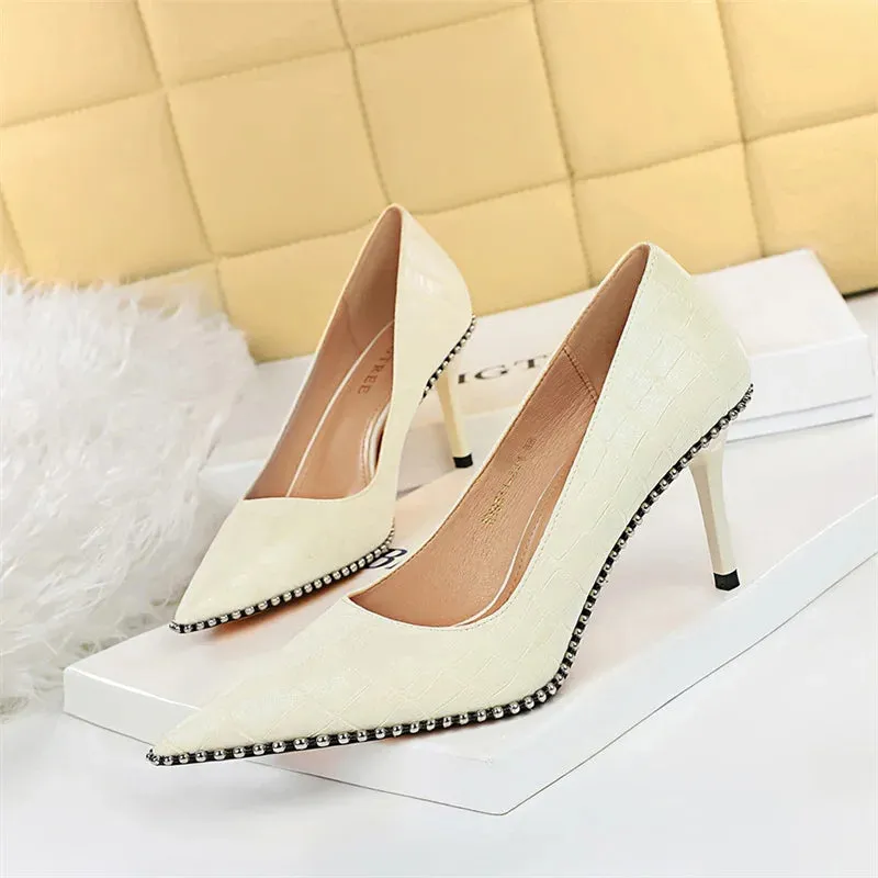 Edgy Sleek Rivet Stiletto Pumps!
