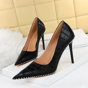 Edgy Sleek Rivet Stiletto Pumps!