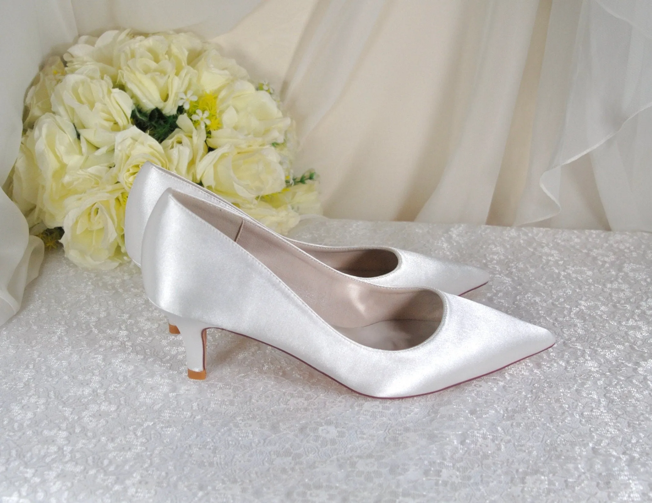 Elegant Bridal Satin Kitten Heels, Handmade Quality All Day Comfort Wedding Shoes for Bride Bridesmaid Hen Do Engagement Party Other Colours