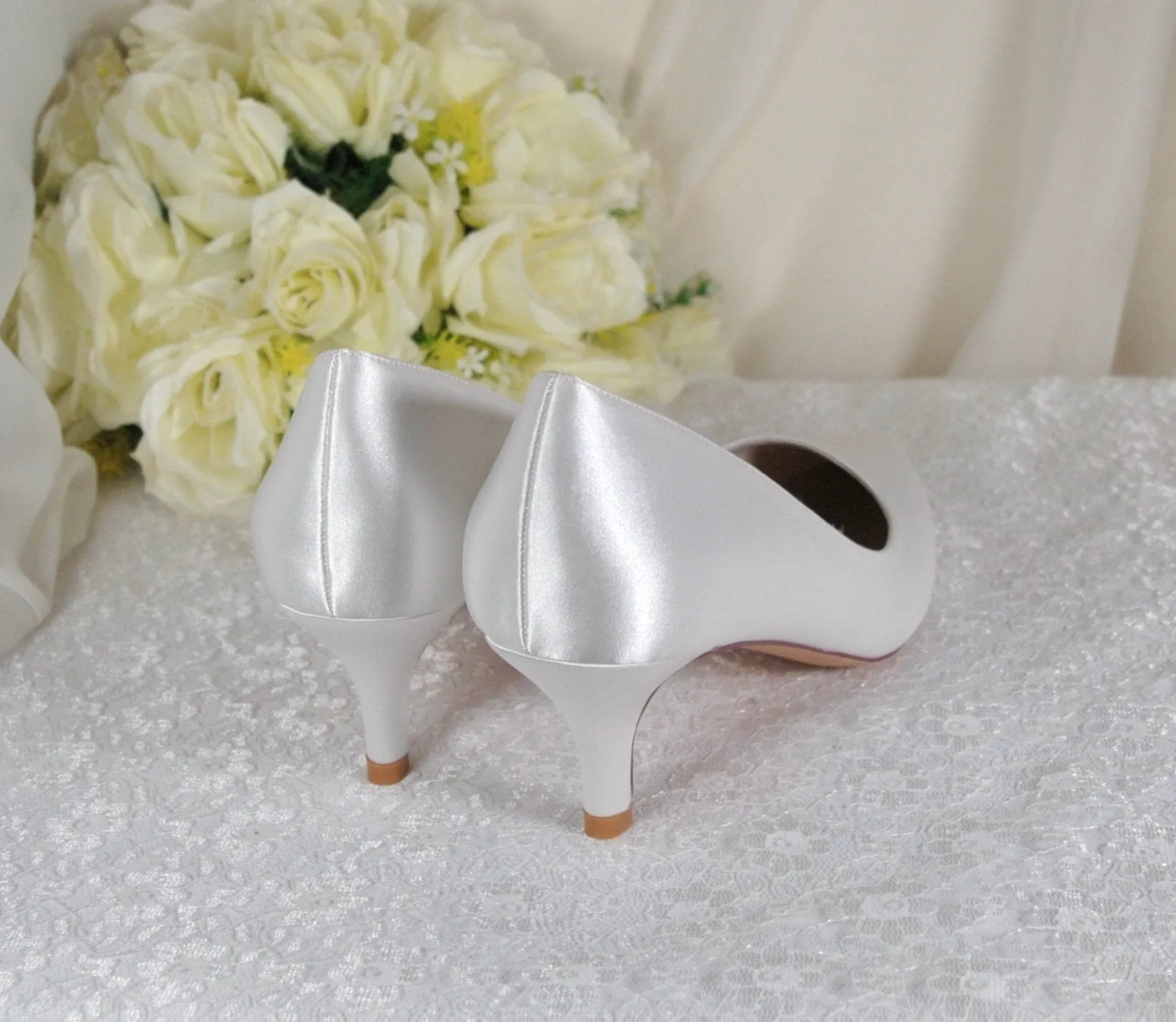 Elegant Bridal Satin Kitten Heels, Handmade Quality All Day Comfort Wedding Shoes for Bride Bridesmaid Hen Do Engagement Party Other Colours