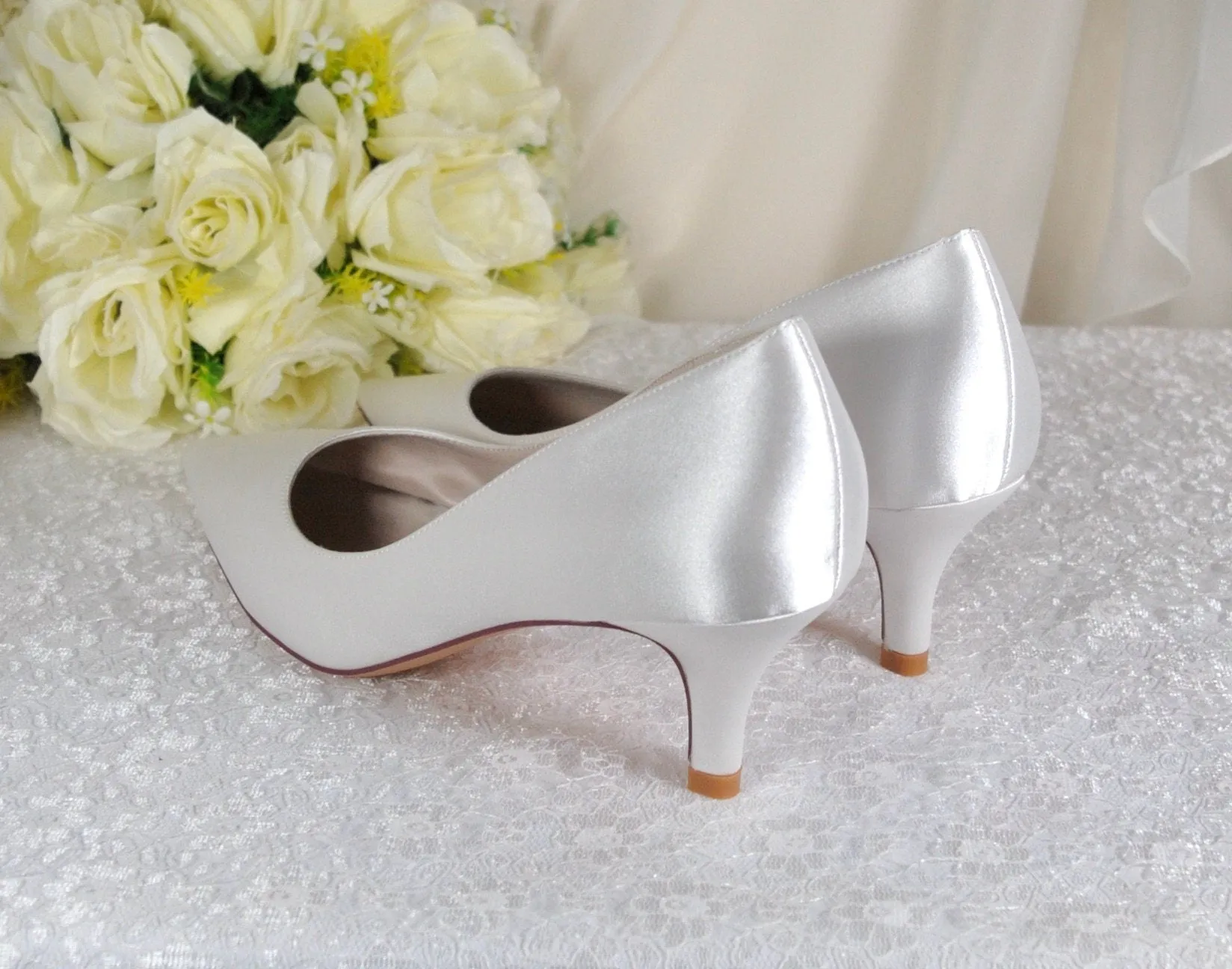 Elegant Bridal Satin Kitten Heels, Handmade Quality All Day Comfort Wedding Shoes for Bride Bridesmaid Hen Do Engagement Party Other Colours